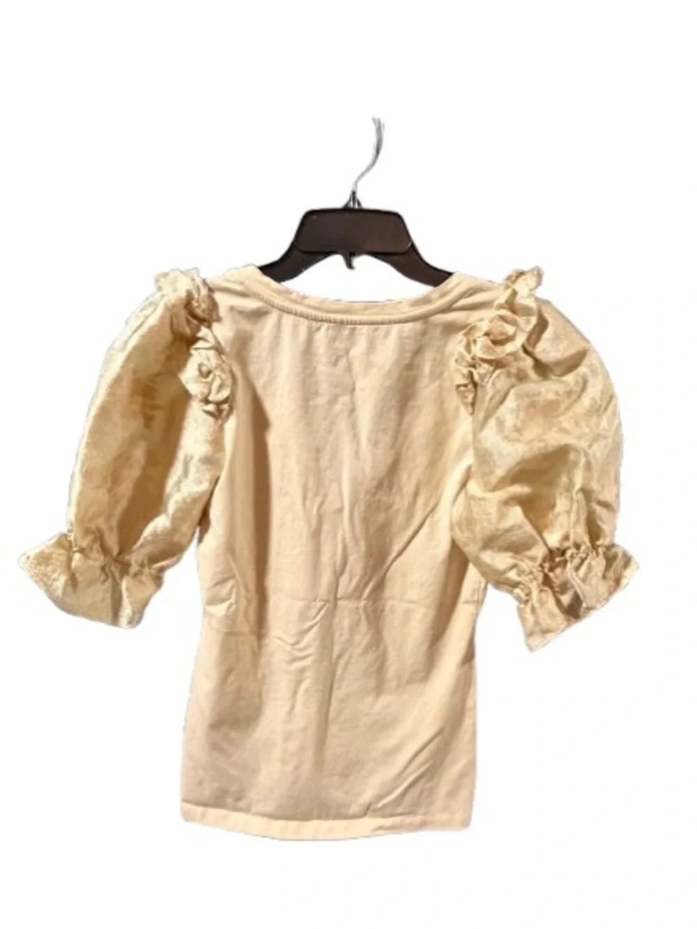 Anthropologie Cream  Puff Sleeve V-Neck Jacquard Balloon Sleeve Blouse |S|